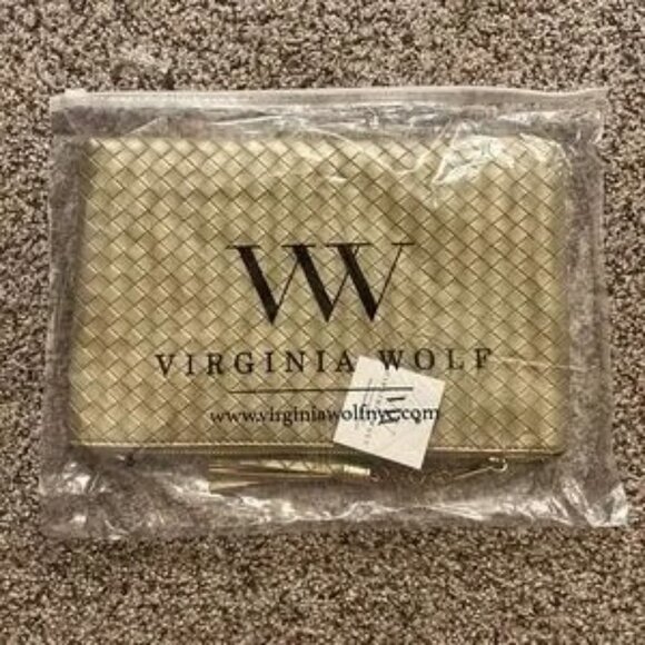 NWT $88 VIRGINIA WOLF Gold Mimi Woven Pouch - Picture 2 of 5